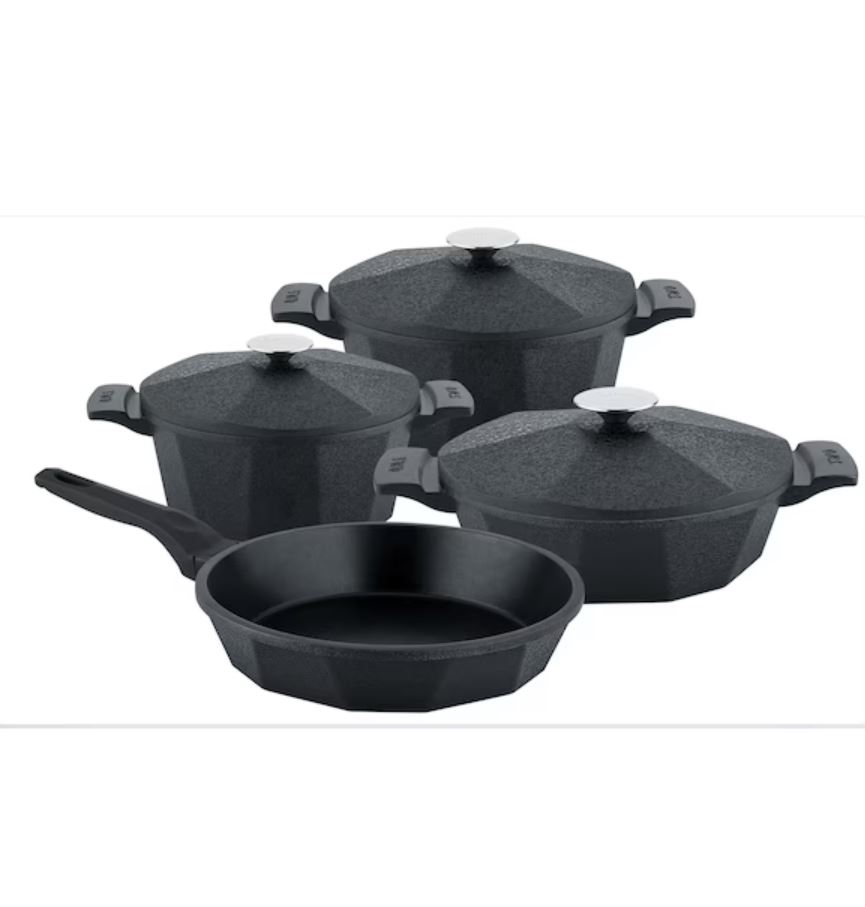 DODECA QUARTS SETS Bio Granit, Döküm, Tencere, Tava Çeyiz Seti - Siyah Renk