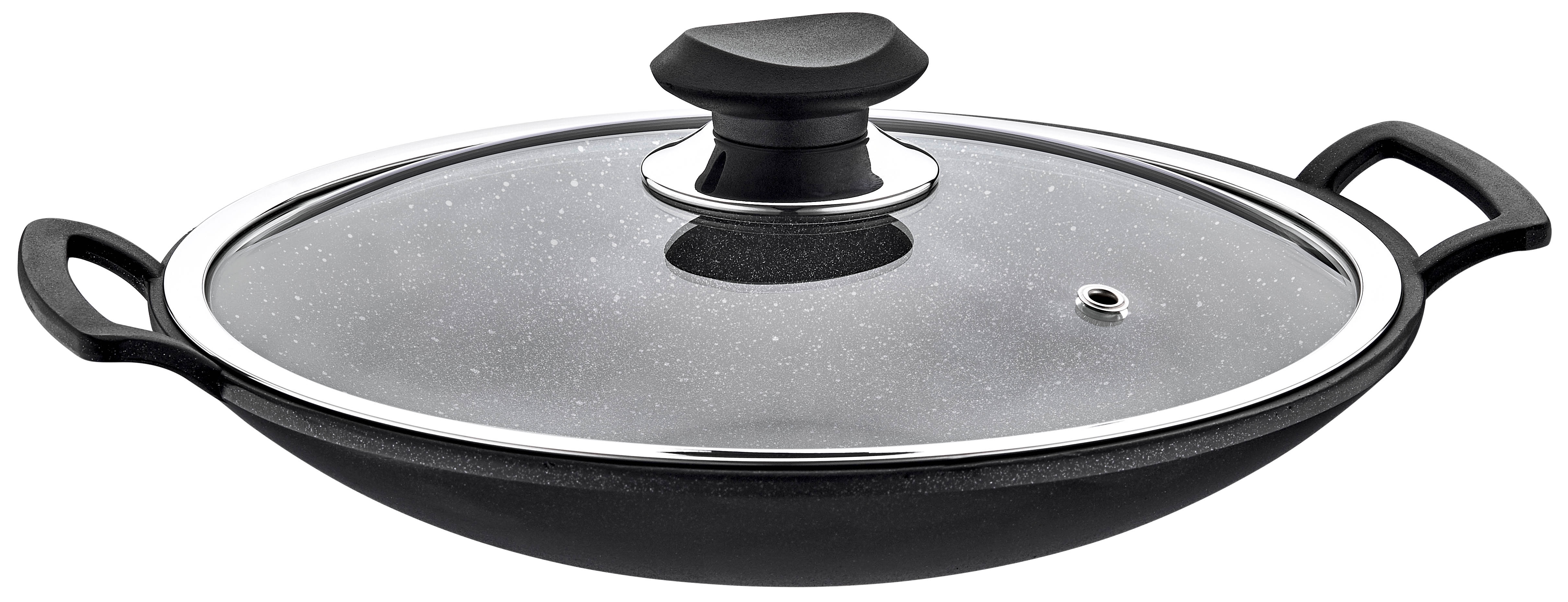 Granite Turkish Wok With Glass Lid Bio Granit Döküm Kapaklı Kavurma Tava